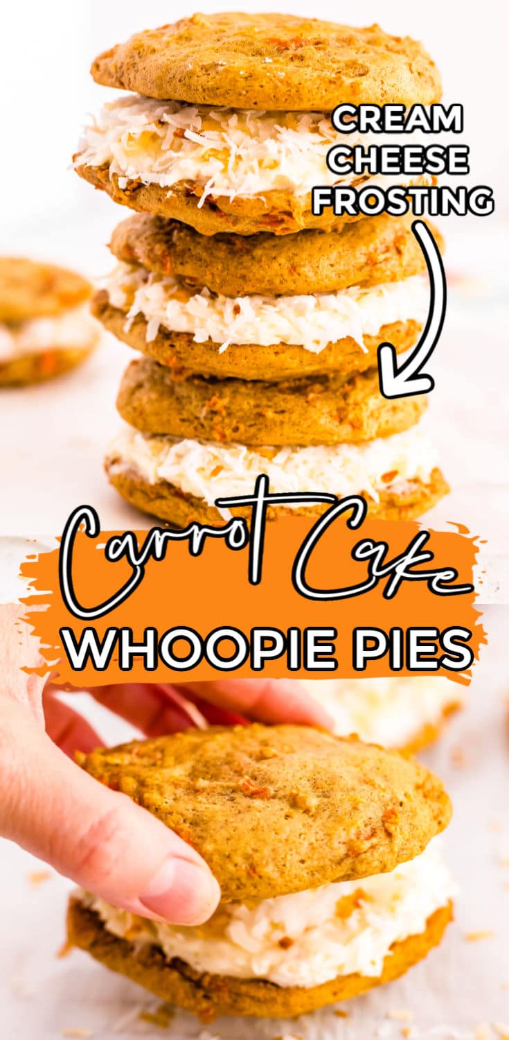 This Carrot Cake Whoopie Pies recipe is the perfect dessert for spring. It’s everything you love about carrot cake but more compact. It’s a little bit cookie, it’s a little bit cake, and it’s a whole lot of deliciousness! via @foodfolksandfun