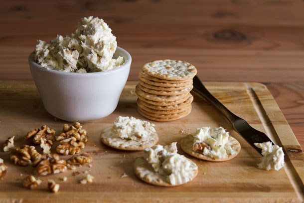 Blue Cheese Spread with a stack of crackers