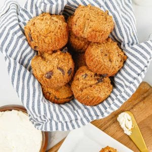 An overhead picture of of a basket full of this Bran Muffin recipe.