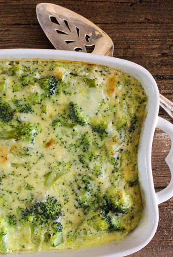 Broccoli Cheese Bake in a casserole dish