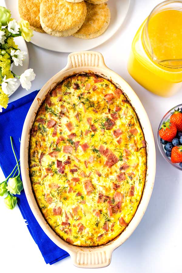 Overhead picture of ham and cheese brunch bake.