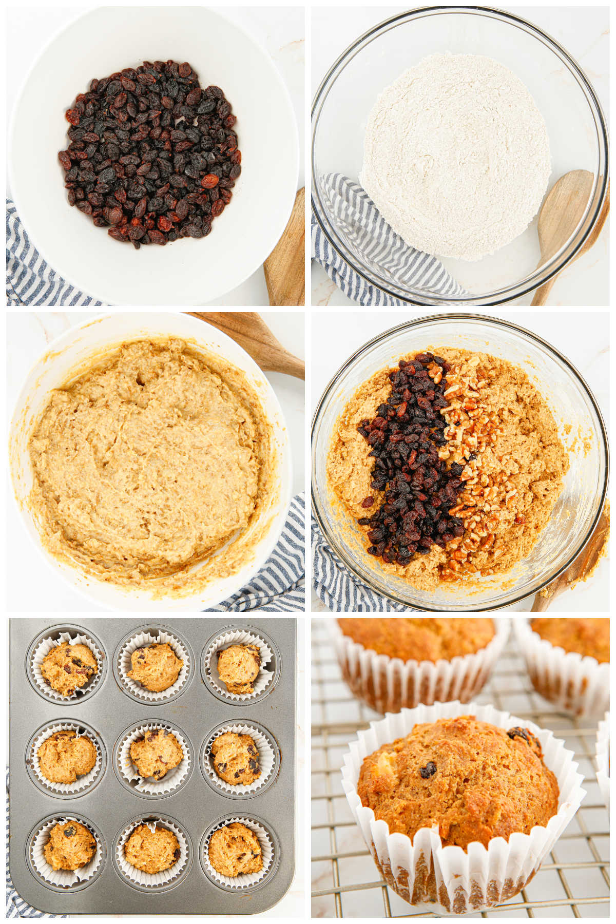 A picture collage showing how to make Bran Muffins