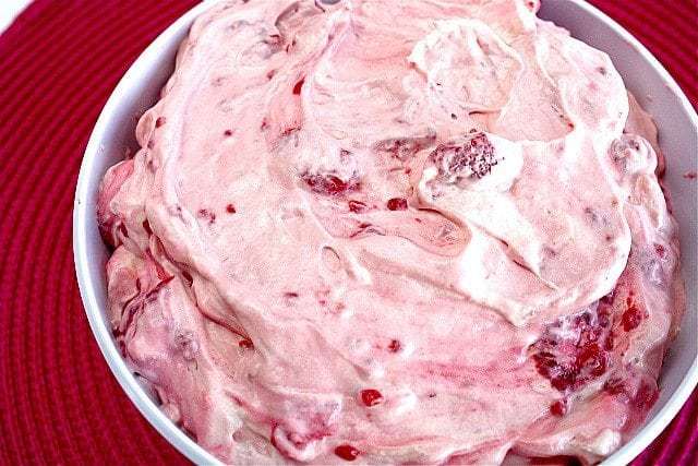 Raspberry Vanilla Jello in a bowl