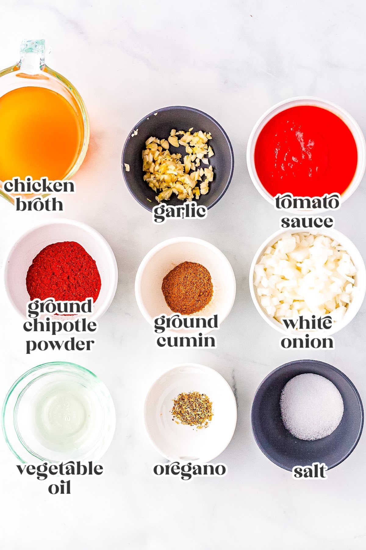 The recipe ingredients with text overlay labeling each one.