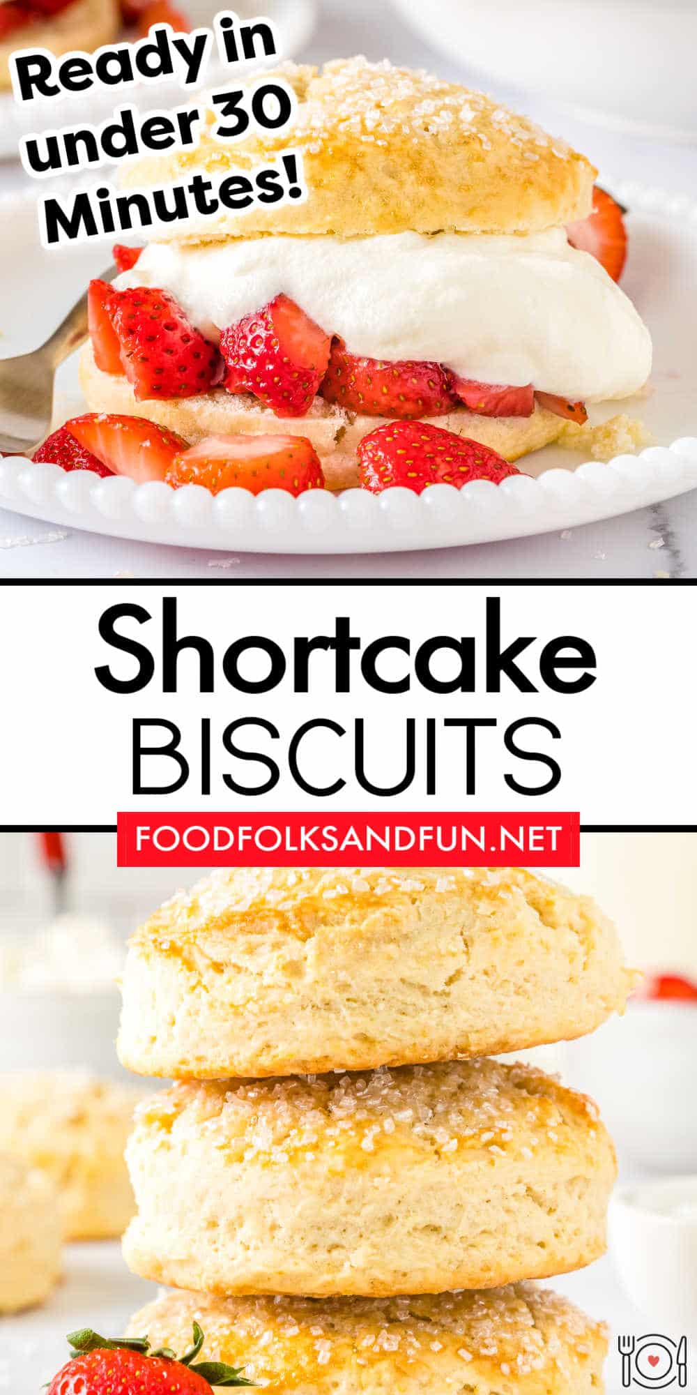 This shortcake biscuit recipe makes the perfect vessel for berry shortcakes. The best part is they are made, start to finish, in just 20 minutes. via @foodfolksandfun