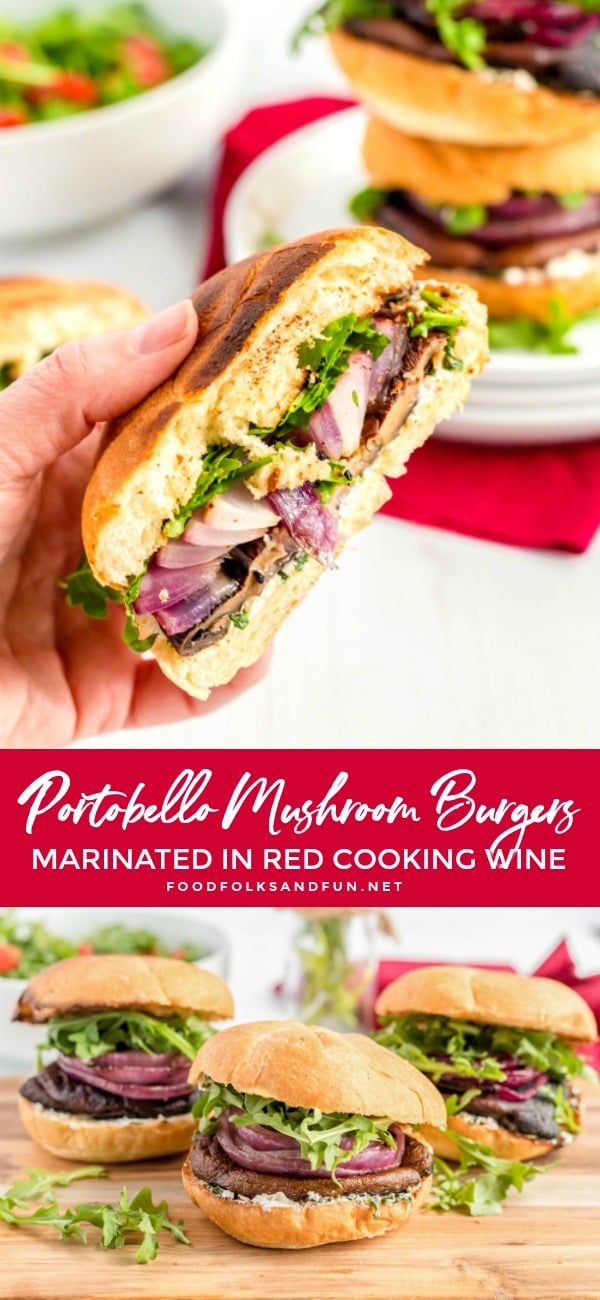 Picture collage of portobello mushroom burgers for Pinterest.