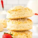 Three Shortcake Biscuits stacked on top of each other.