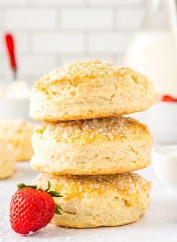 Three Shortcake Biscuits stacked on top of each other.