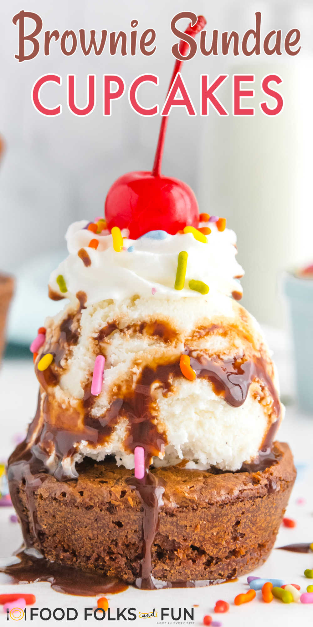 This Brownie Ice Cream Sundae Cupcakes recipe is a party on a plate! Use your favorite ice cream and turn these ice cream cupcakes into an easy summer treat! via @foodfolksandfun