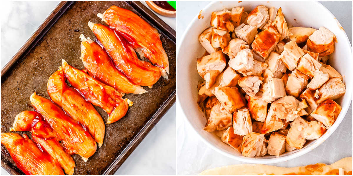 The BBQ chicken on a pan ready to cook.
