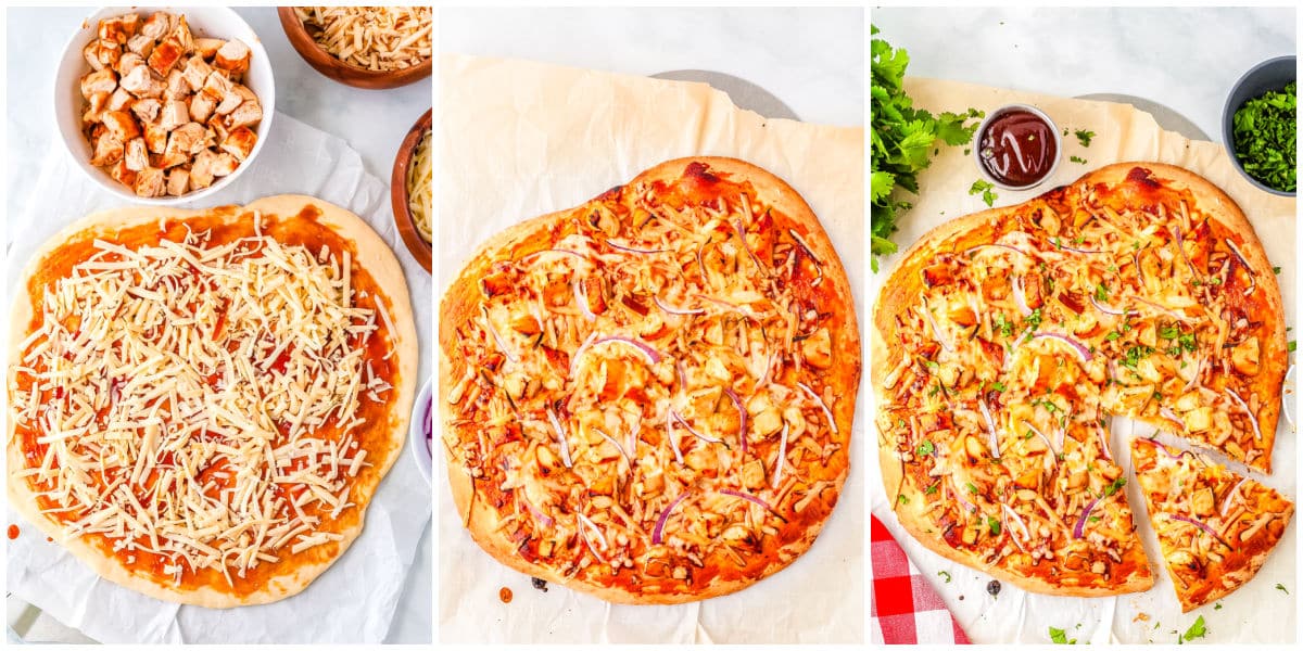 The pizza before and after being cooked.
