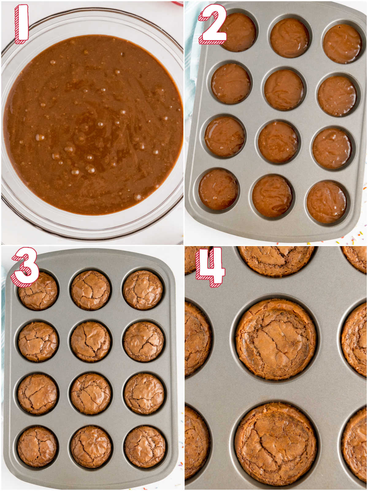 A picture collate of how to turn brownie mix into cupcakes with text overlay for Pinterest.