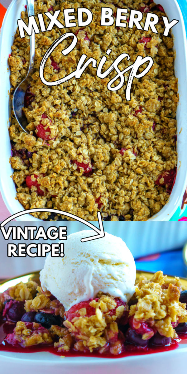 Juicy berries with a crispy golden oat topping make this Berry Crisp recipe simply irresistible. Use fresh or frozen berries to make this easy recipe. via @foodfolksandfun