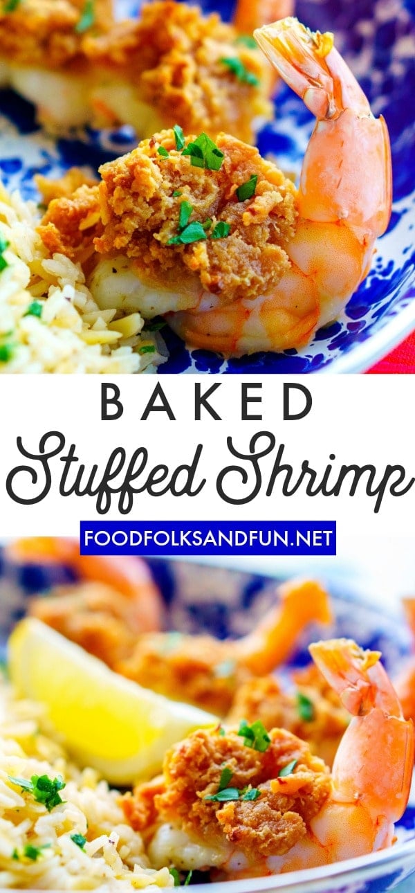 My Grandma's Baked Stuffed Shrimp recipe is a delicious New England restaurant recipe that dinner guests always rave about! It’s buttery and perfectly seasoned. via @foodfolksandfun