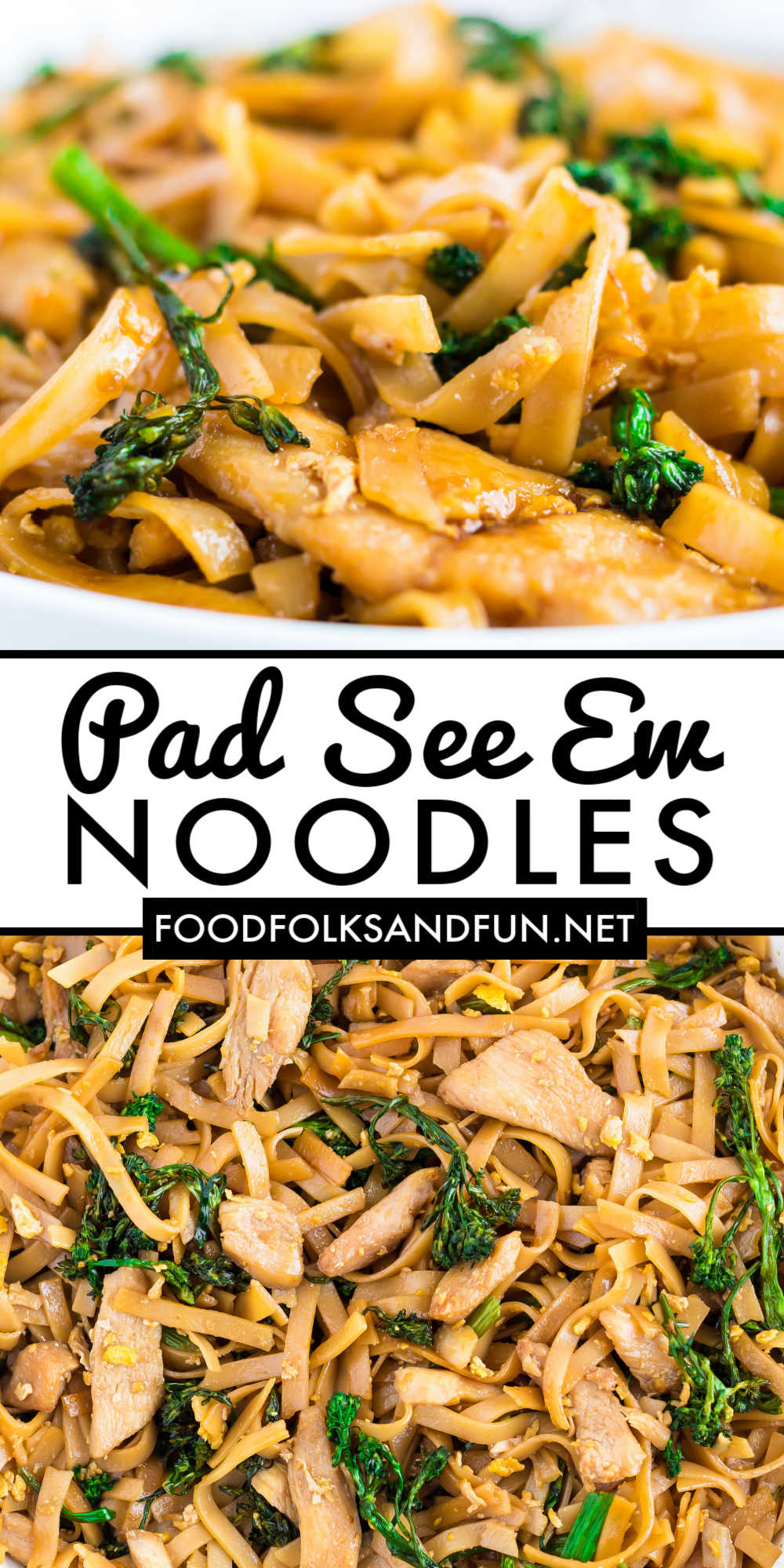 Pad See Ew Noodles is made with Thai rice noodles with chicken, Chinese broccoli, and a sweet and savory sauce. This homemade recipe rivals your favorite Thai restaurant!  via @foodfolksandfun