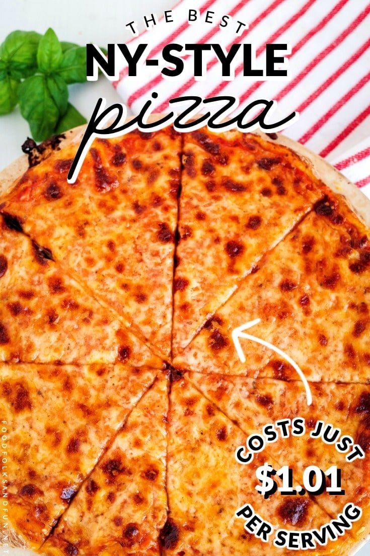 Finally, a thin-crust pizza recipe that tastes just like you got it from your favorite New York Pizzeria. Come learn how to make the best New York Style Pizza! This recipe serves 6 and costs $6.06 to make. That's just $1.01 per serving!  via @foodfolksandfun