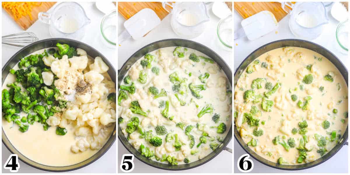 The broccoli and cauliflower filling in a pan.