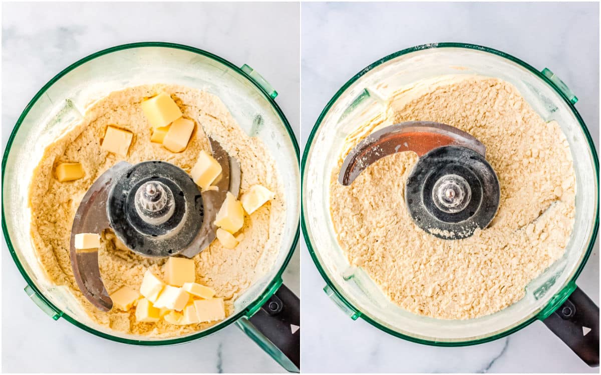 The dry ingredients with butter aded to them.
