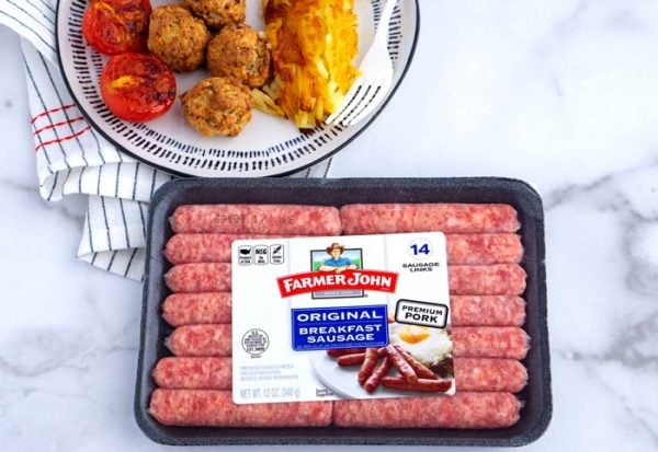Finished dish with the sponsored product, Farmer John's Breakfast Sausage. 