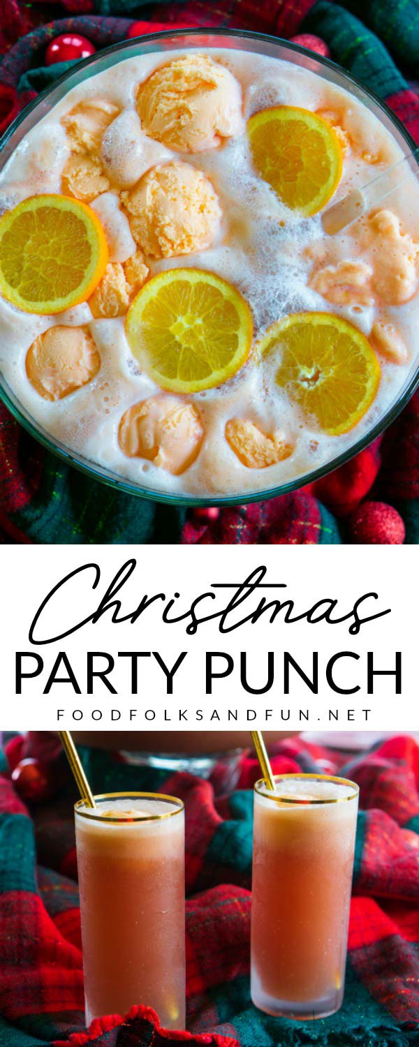 This easy non-alcoholic Christmas Punch recipe is always a party favorite. All you need are just 4 simple ingredients and a large punch bowl!  via @foodfolksandfun