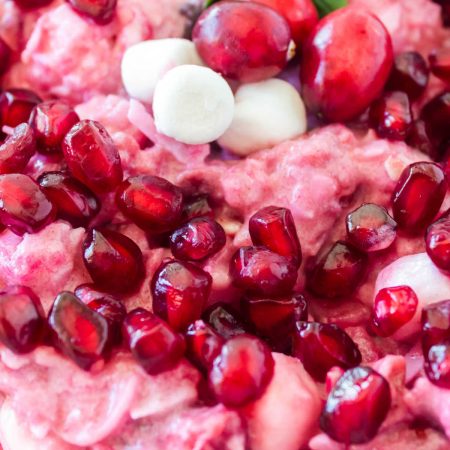 A close up picture of the finished cranberry fluff salad.