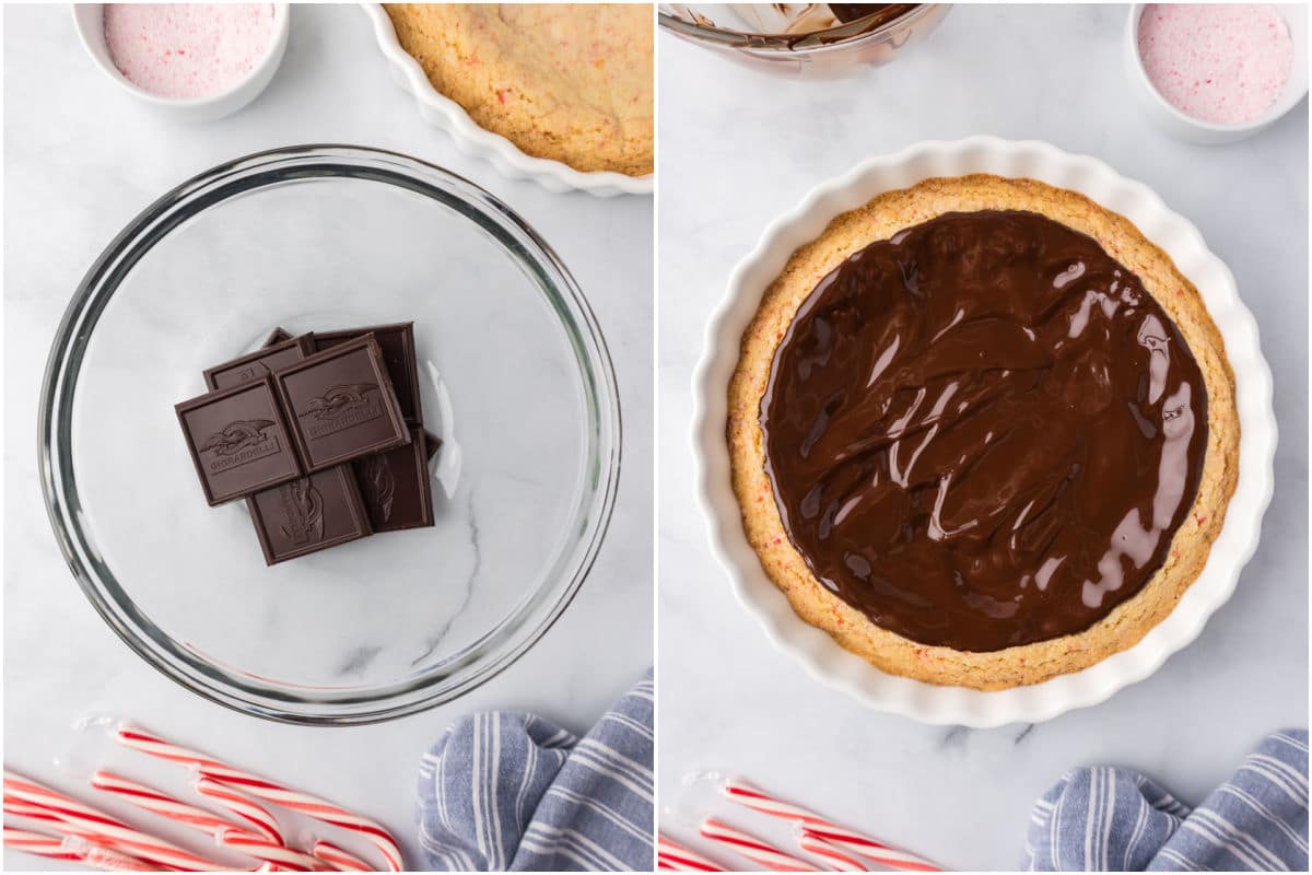 The chocolate melted and spread on top of the baked pie.