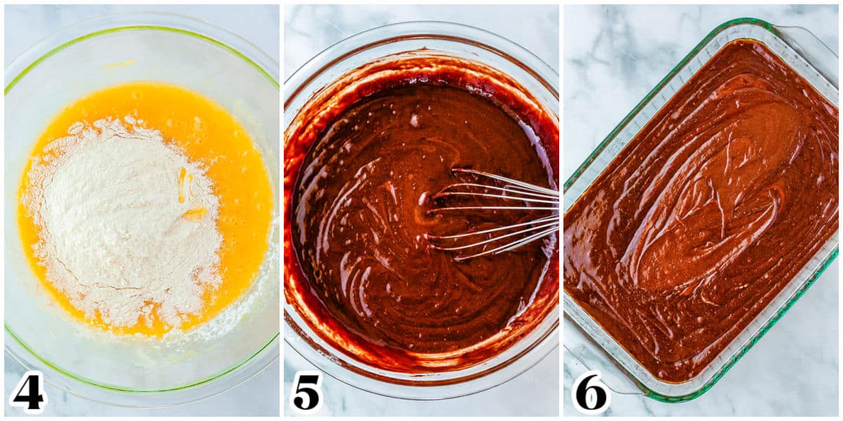 The brownies batter mixed and then poured into a pan.