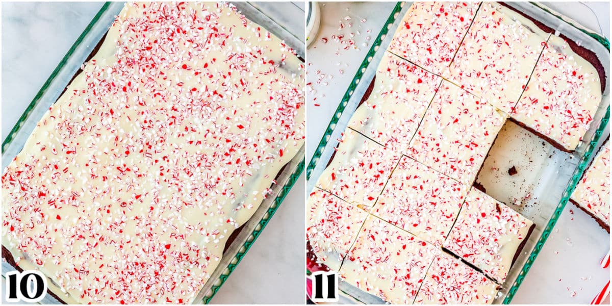 The finished brownies before and after cutting them.