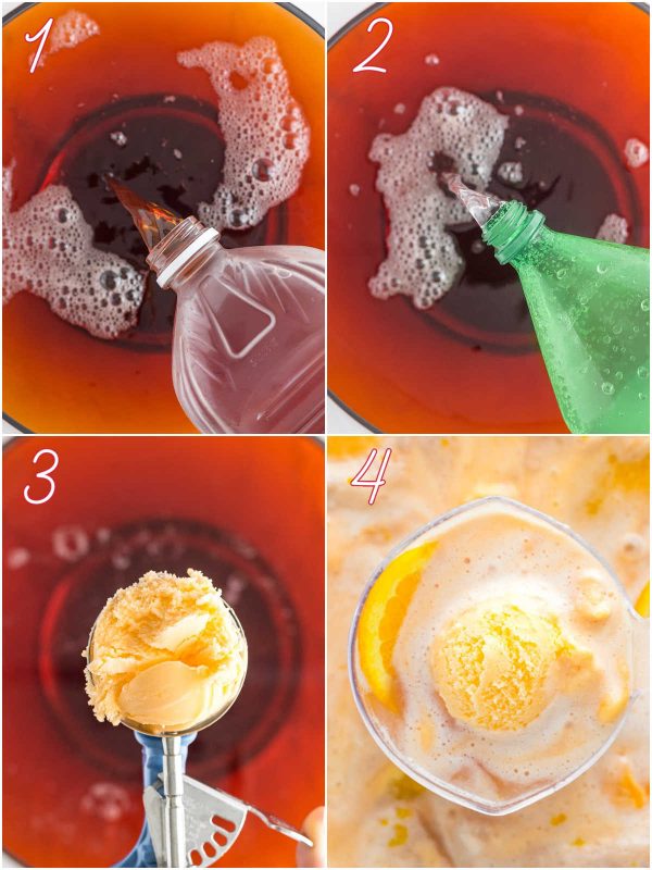 A picture collage of the recipe steps needed to make this Christmas Punch.