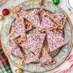 A plate of the finished Peppermint Bark Cookies recipe.