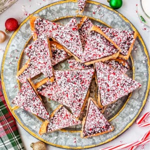 A plate of the finished Peppermint Bark Cookies recipe.