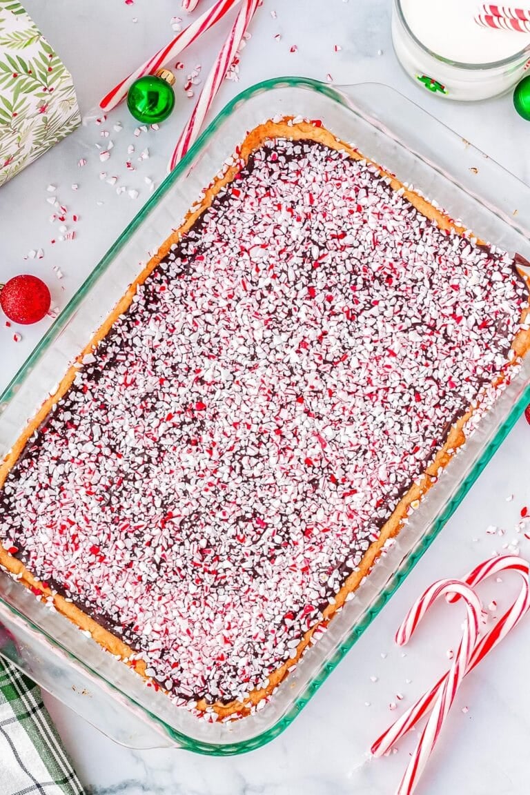 The Peppermint Bark Cookies in a 9 by 13-inch pan.