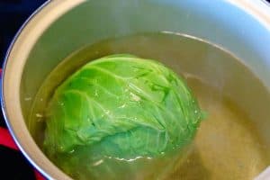 Boil the cabbage until it is bright green and pliable.