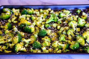 The roasted broccoli right from the oven.