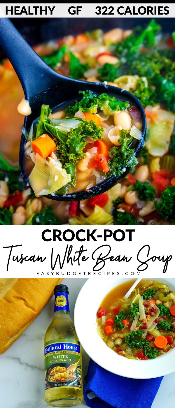 Crock-Pot Tuscan White Bean Soup is a healthy and easy dinner that is packed with vegetables and so much flavor. It comes together with just 15 minutes of prep! via @foodfolksandfun