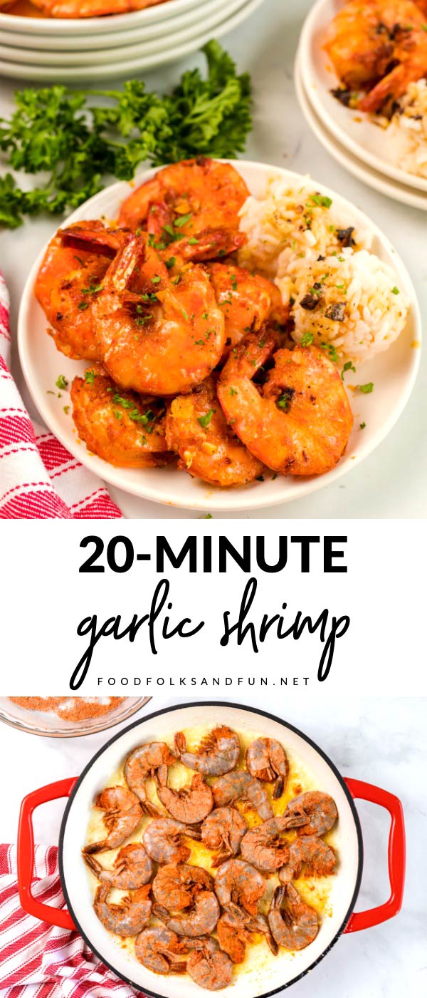 Picture collage of garlic shrimp for Pinterest. 