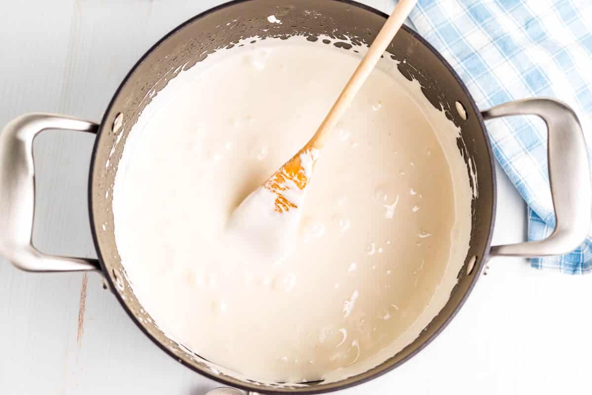 The marshmallow and butter melted and combined in a large pot.
