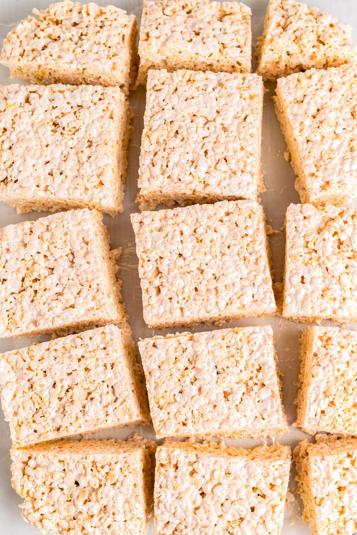 The rice krispie treats cut into squares.
