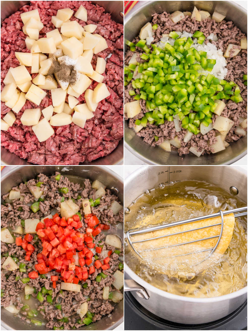 A picture collage of how to make Picadillo Tacos.
