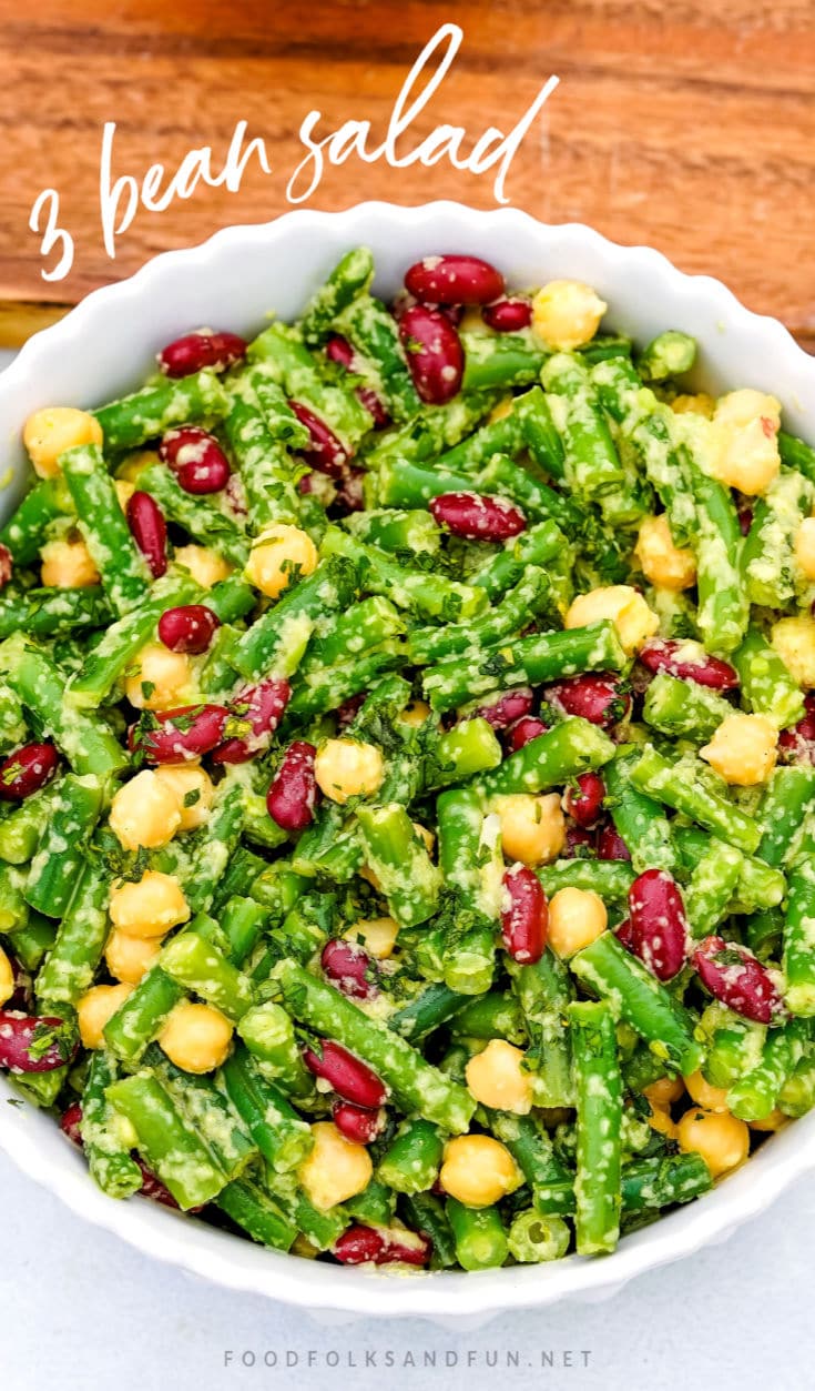 This Three Bean Salad recipe with Vidalia Onion Dressing is a classics side dish that’s easy to make and always a crowd-pleaser. via @foodfolksandfun