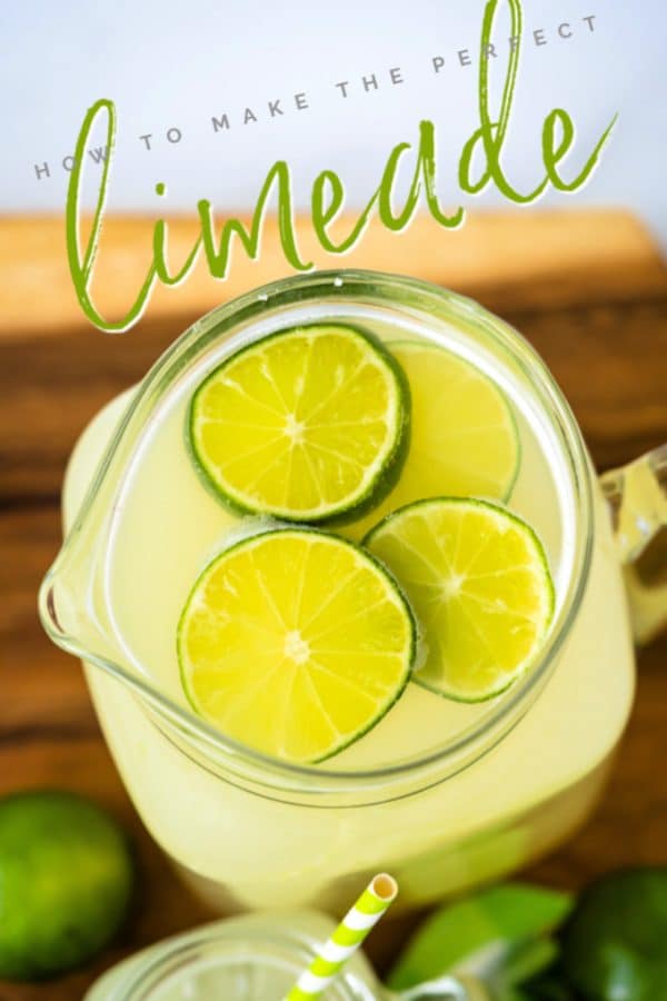 Finished limeade recipe with text overlay for Pinterest.