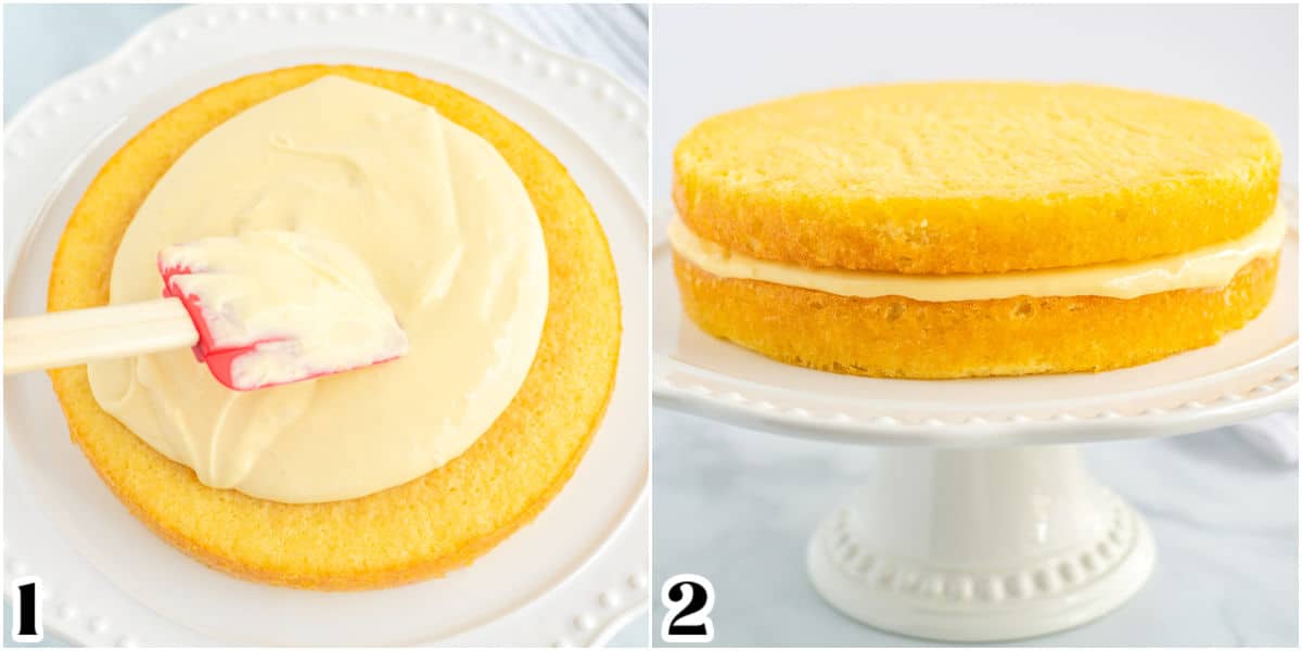 The pastry cream added to a cake layer and then topped with the second cake layer. 