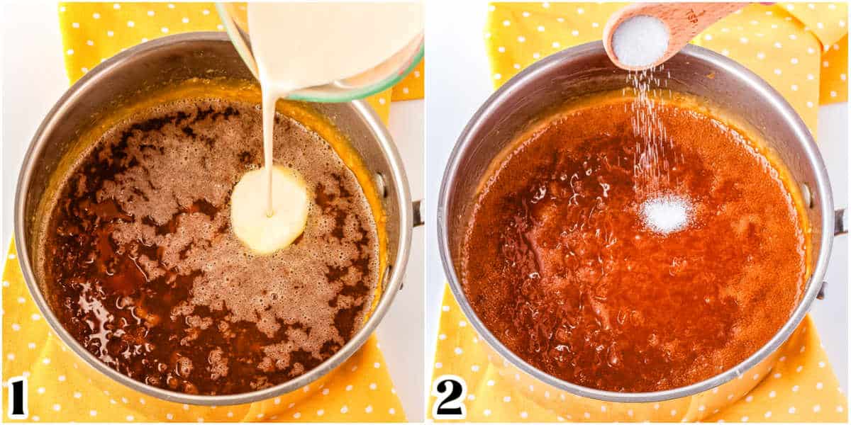 Heavy cream and salt poured into the sauce.