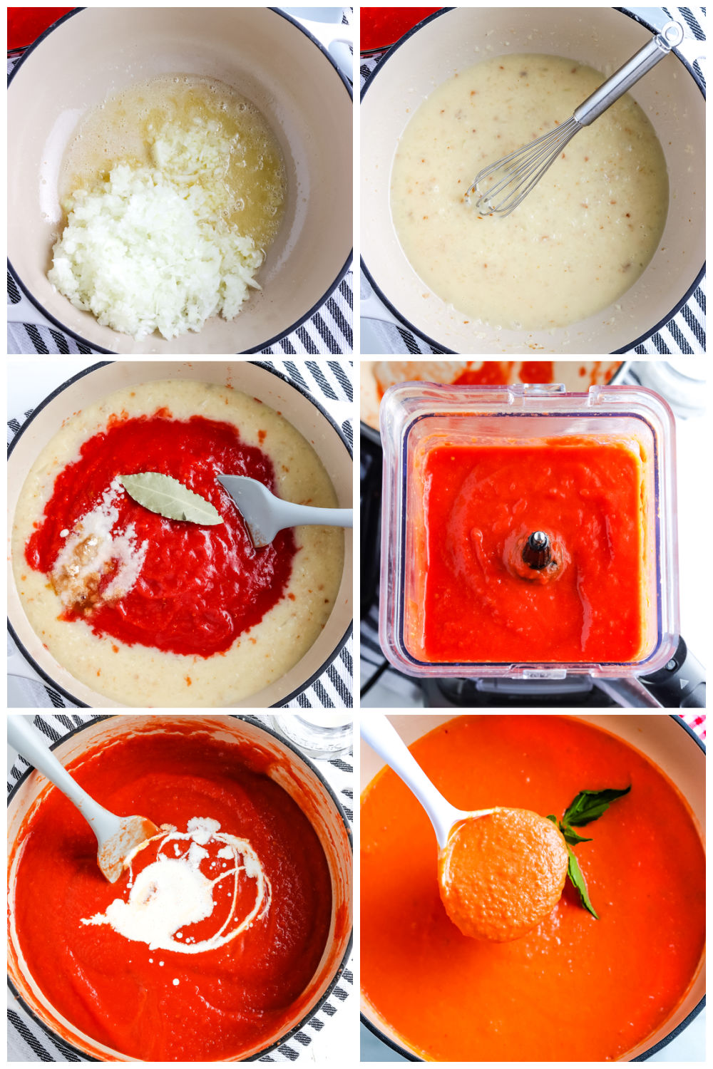 A picture collage of how to make this tomato soup recipe.