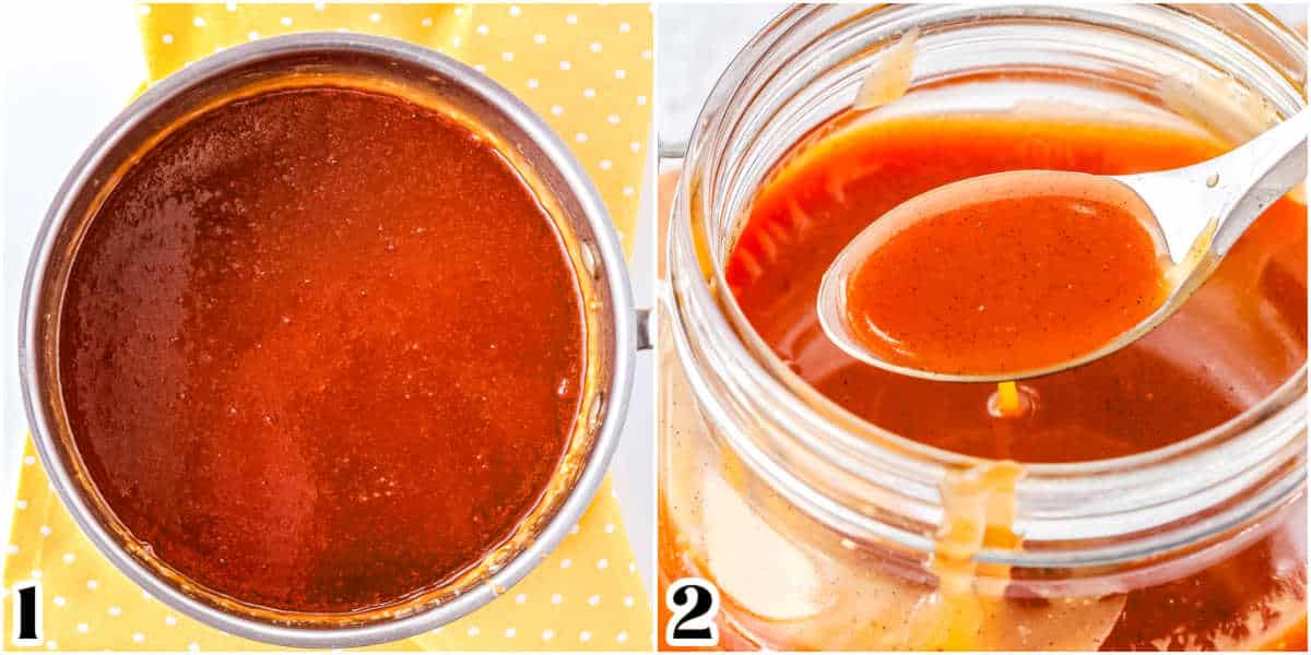 The finished sauce was transferred into a glass storage jar.