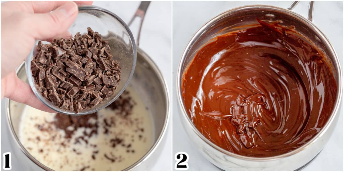 Chocolate added to hot milk and stirred until smooth. 
