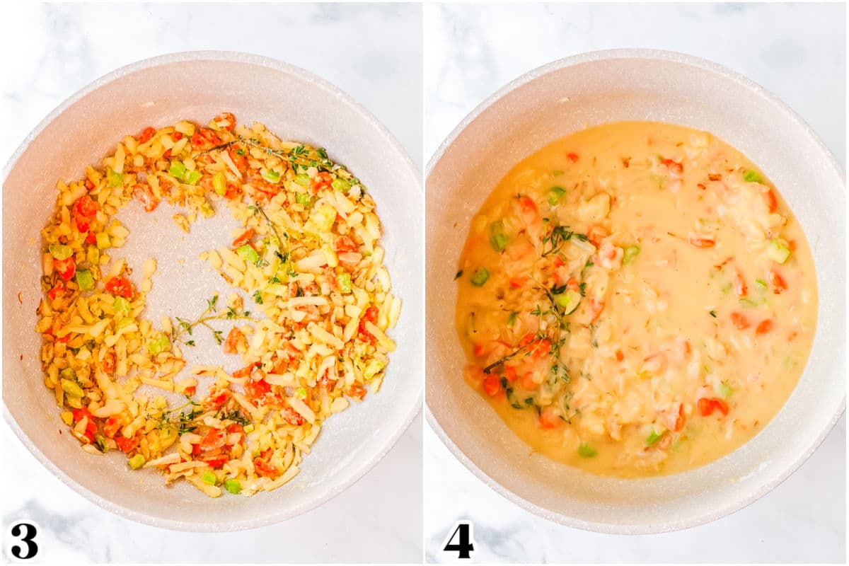The veggies were cooked, and flour was added to them.