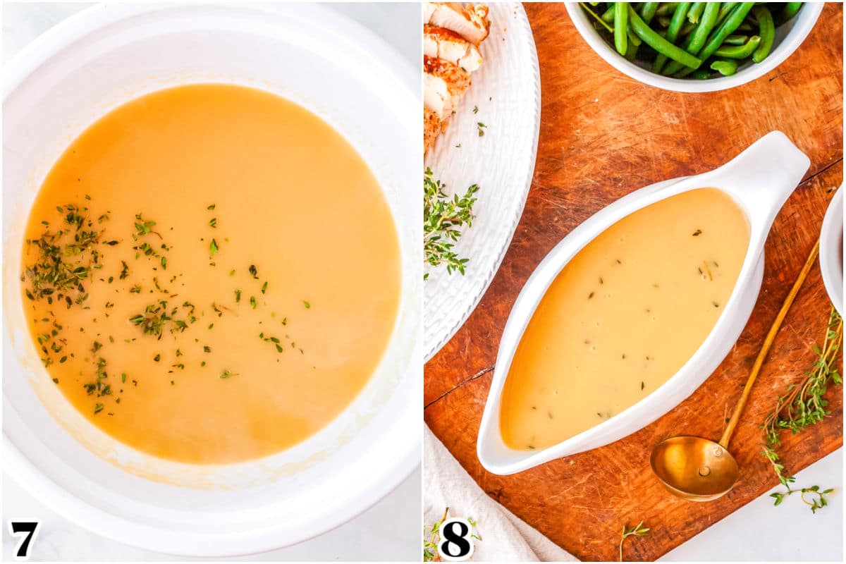 The finished gravy in a gravy boat.