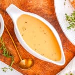 Make ahead gravy in a white gravy boat.