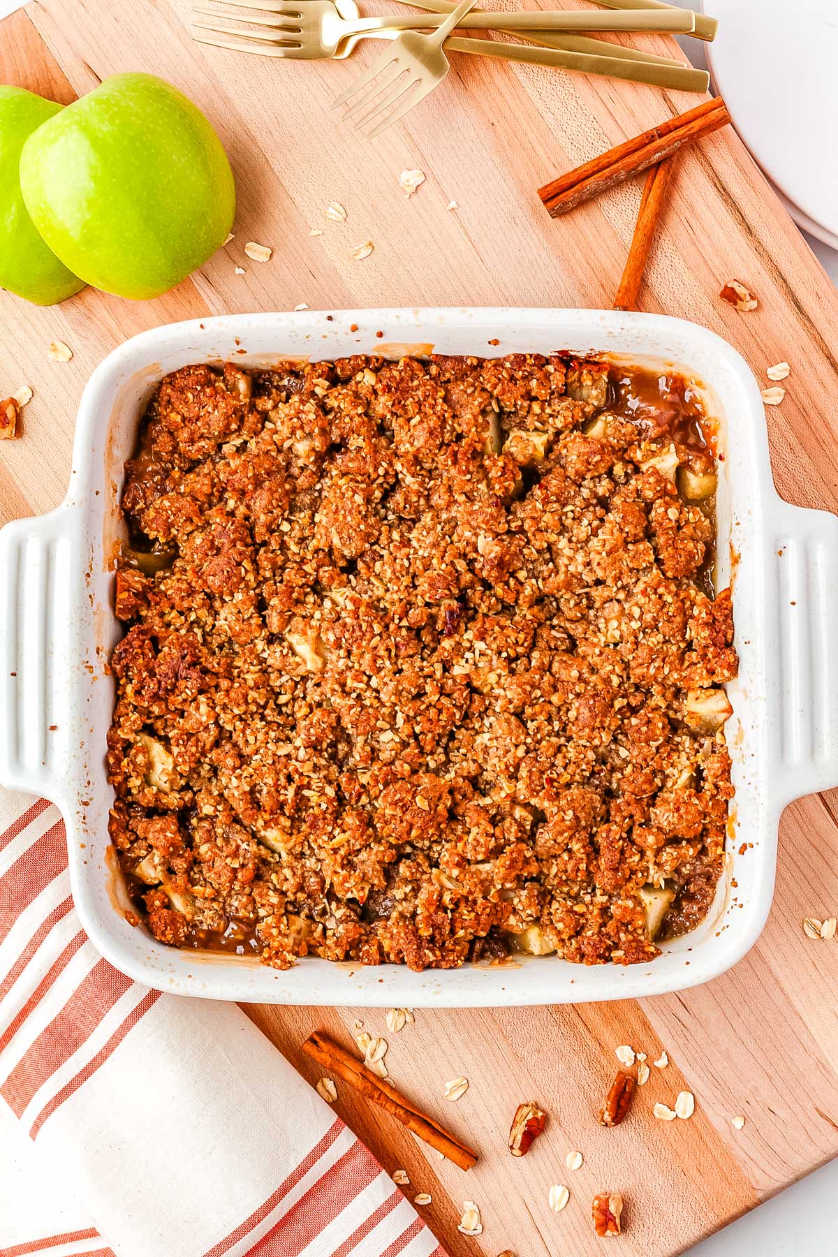 Oatmeal Apple Crisp in a square baking dish.